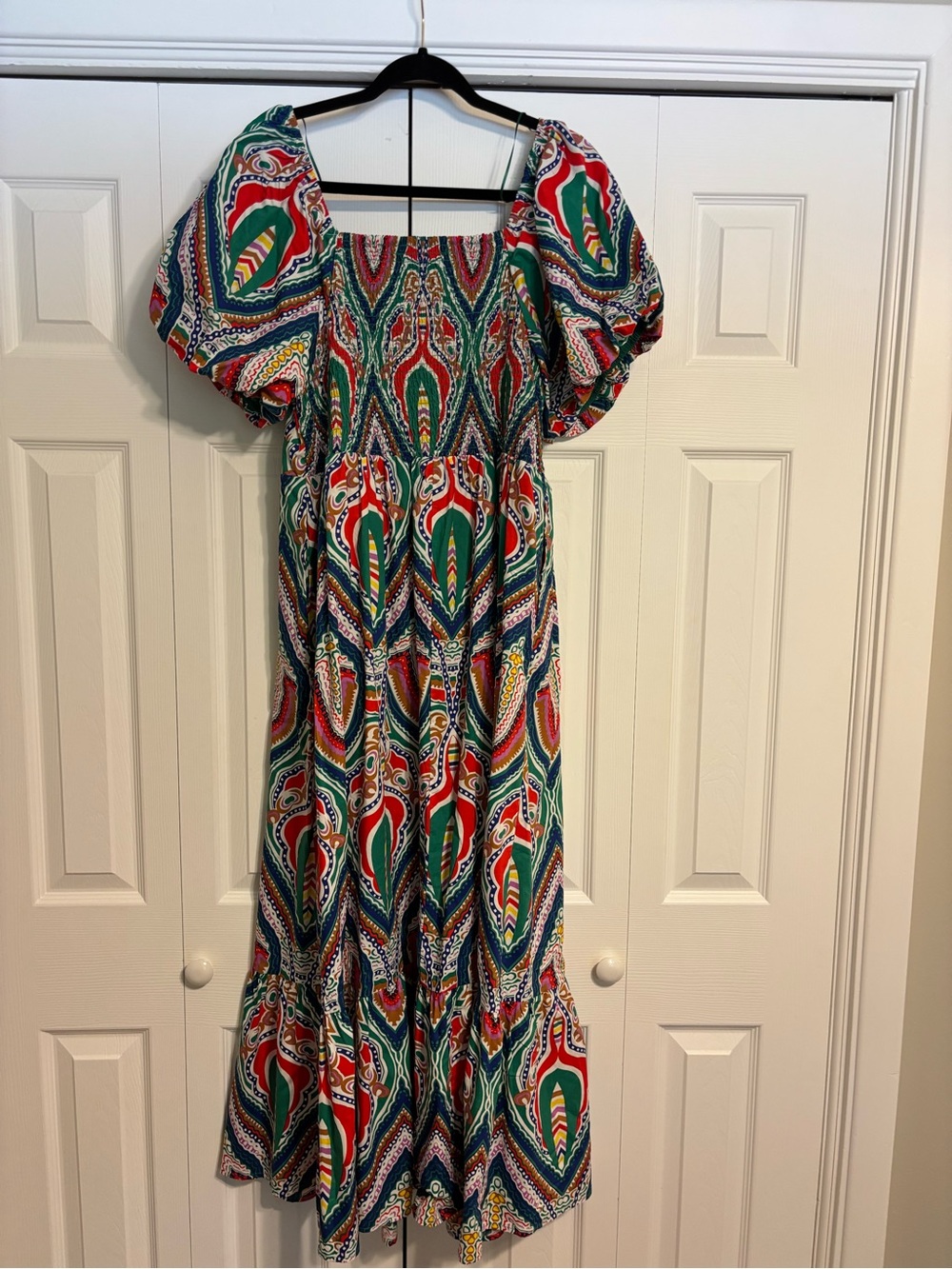 Skies Are Blue Green Multicolor Puff-Sleeve Maxi Dress - Picture 3 of 3